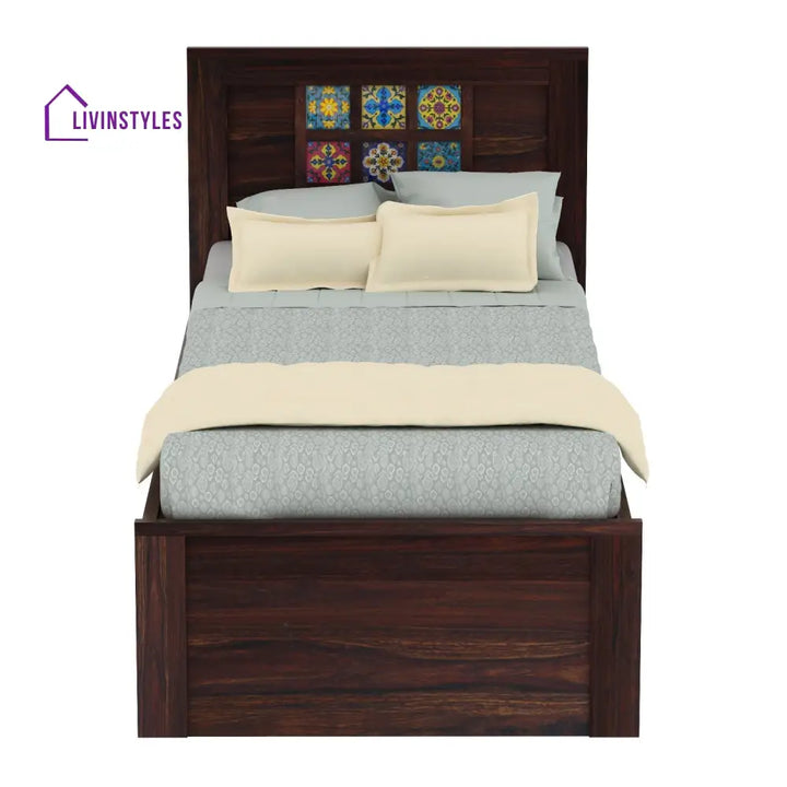 Anabel Solid Sheesham Wood Single Bed Without Storage (Walnut Finish) Bed