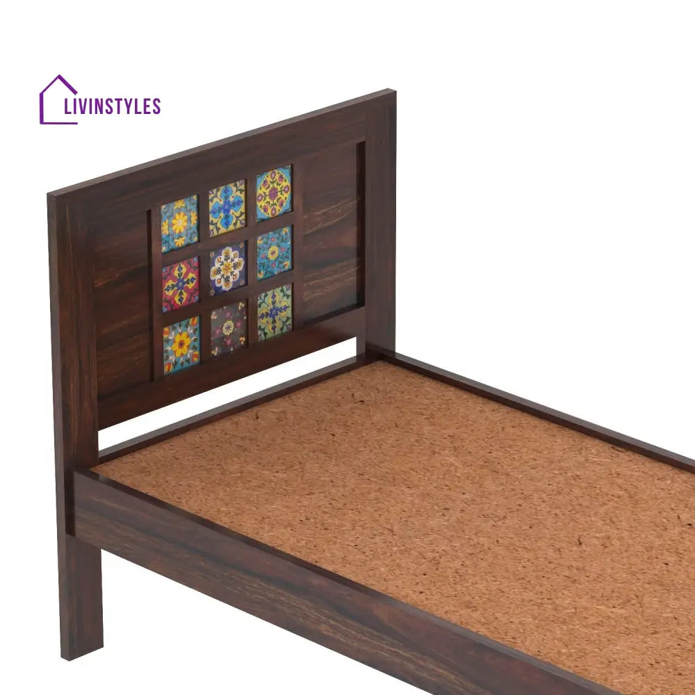 Anabel Solid Sheesham Wood Single Bed Without Storage (Walnut Finish) Bed