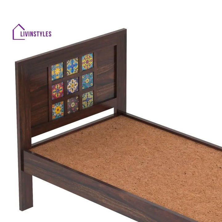 Anabel Solid Sheesham Wood Single Bed Without Storage (Walnut Finish) Bed