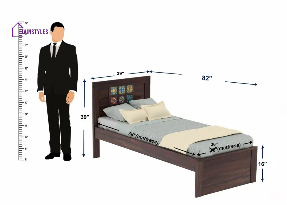 Anabel Solid Sheesham Wood Single Bed Without Storage (Walnut Finish) Bed