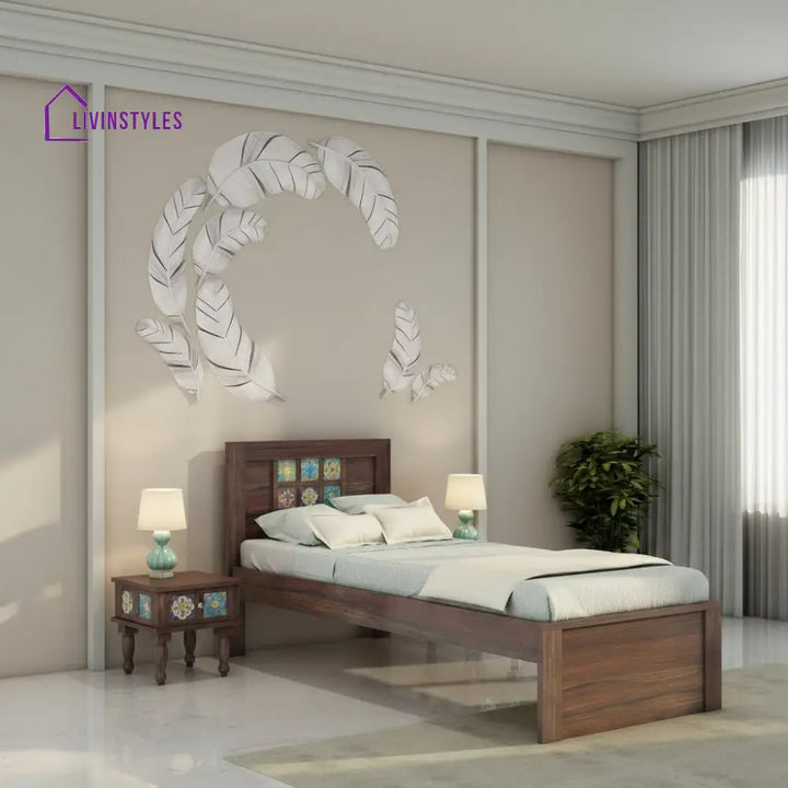 Anabel Solid Sheesham Wood Single Bed Without Storage (Walnut Finish) Bed