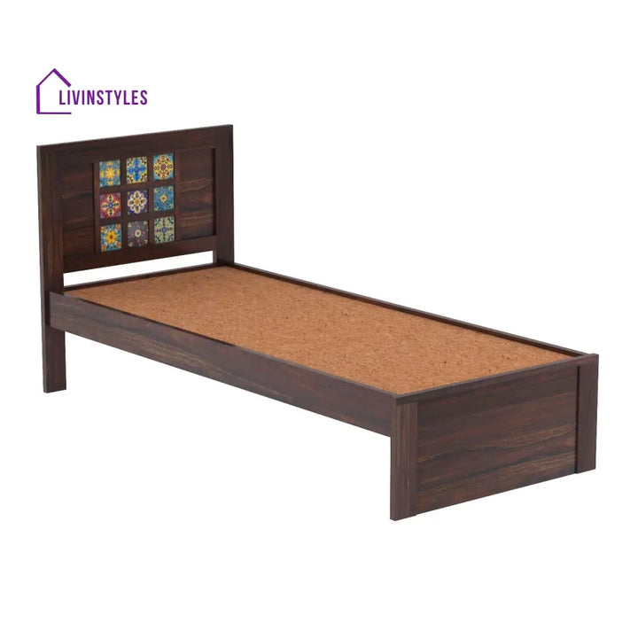 Anabel Solid Sheesham Wood Single Bed Without Storage (Walnut Finish) Bed