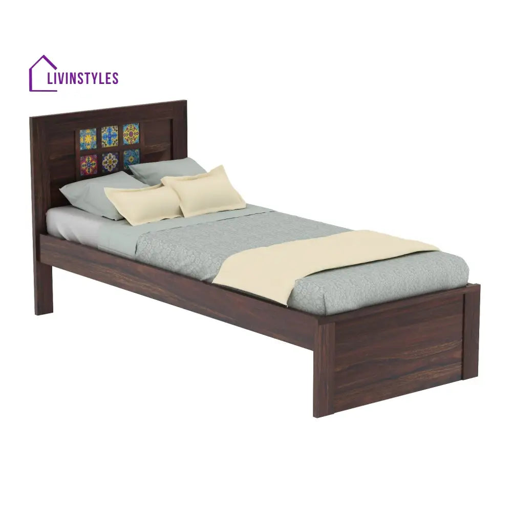 Anabel Solid Sheesham Wood Single Bed Without Storage (Walnut Finish) Bed