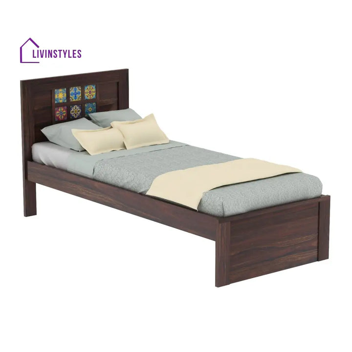 Anabel Solid Sheesham Wood Single Bed Without Storage (Walnut Finish) Bed