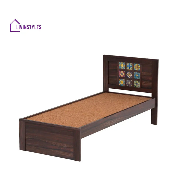 Anabel Solid Sheesham Wood Single Bed Without Storage (Walnut Finish) Bed