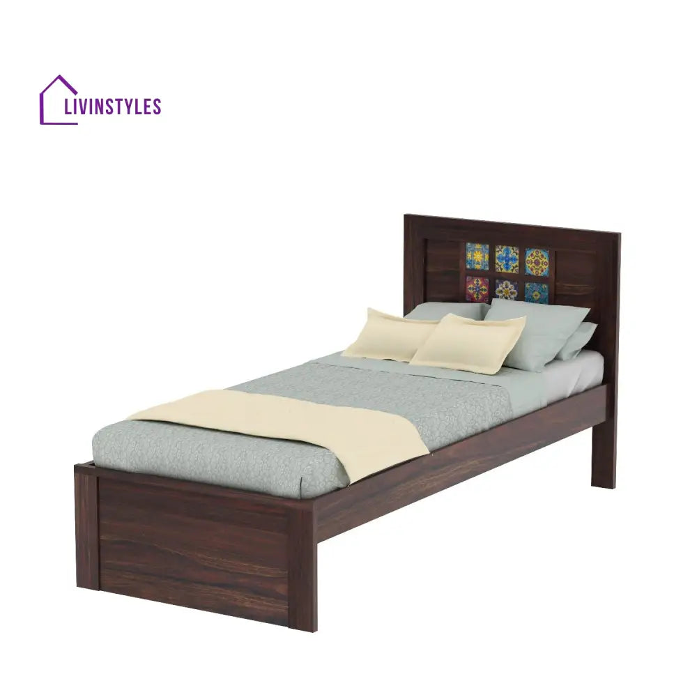 Anabel Solid Sheesham Wood Single Bed Without Storage (Walnut Finish) Bed