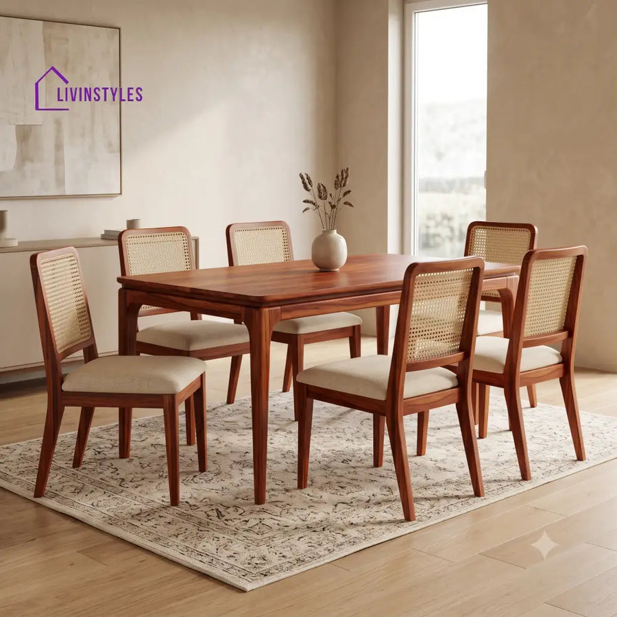 Anagha Premium Solid Wood Dining Table Set for 6 People