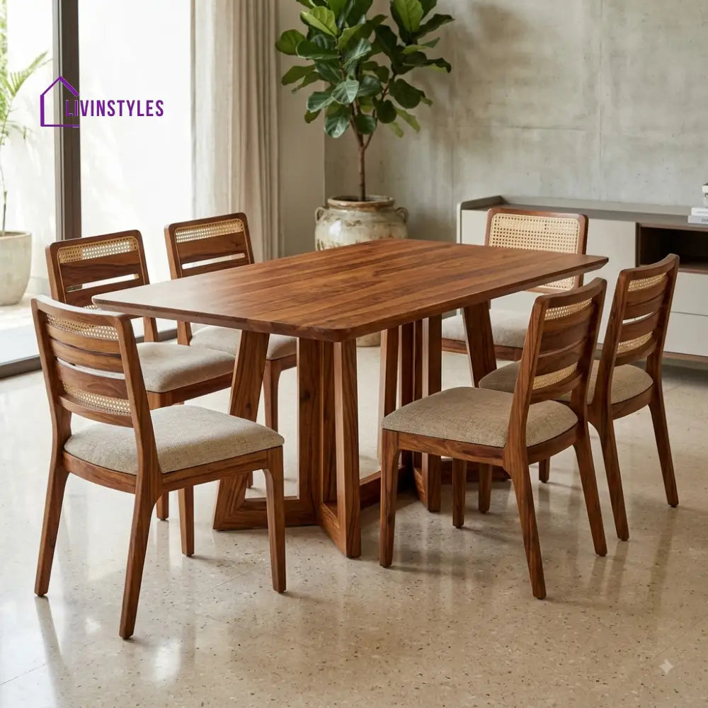 Anagha Premium Wooden 6 Seater Dining Table Set