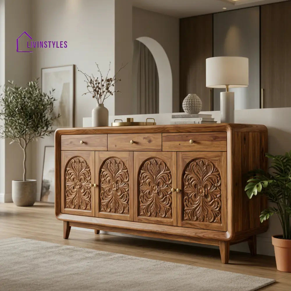 Anahera Sheesham Wood Cabinet and Sideboard (Honey Finish)