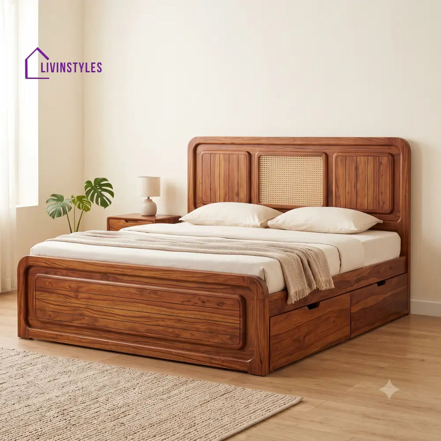 Anais Premium Wooden Bed with Drawer Storage | King Size Bed & Queen Size Bed Online