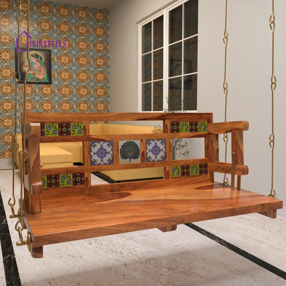 Anaisha Heritage Tiles Fitted Large Handmade Wooden Swing for Home Swing