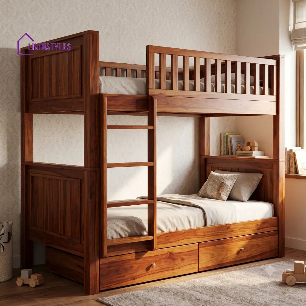 Anand Sheesham Wood Bunk Bed With Storage | Kids Bed