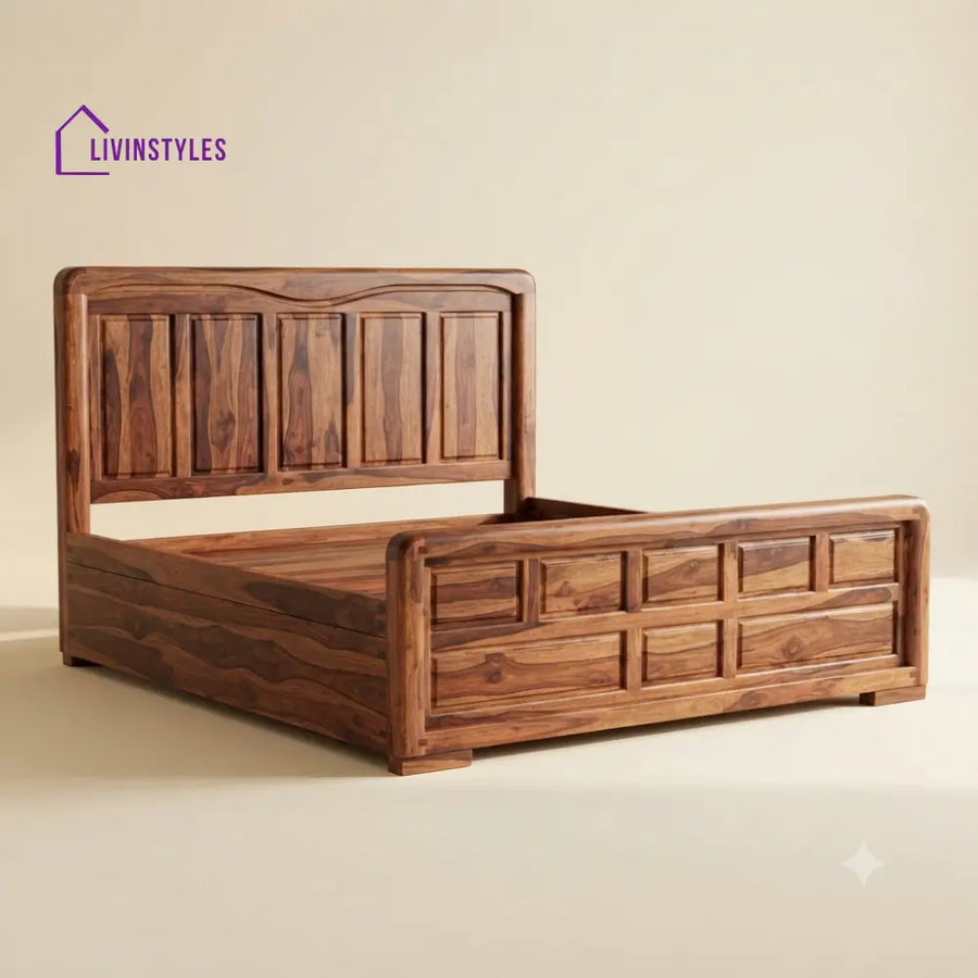 Anandita Sheesham Wood Bed With Box Storage | Wooden Bed