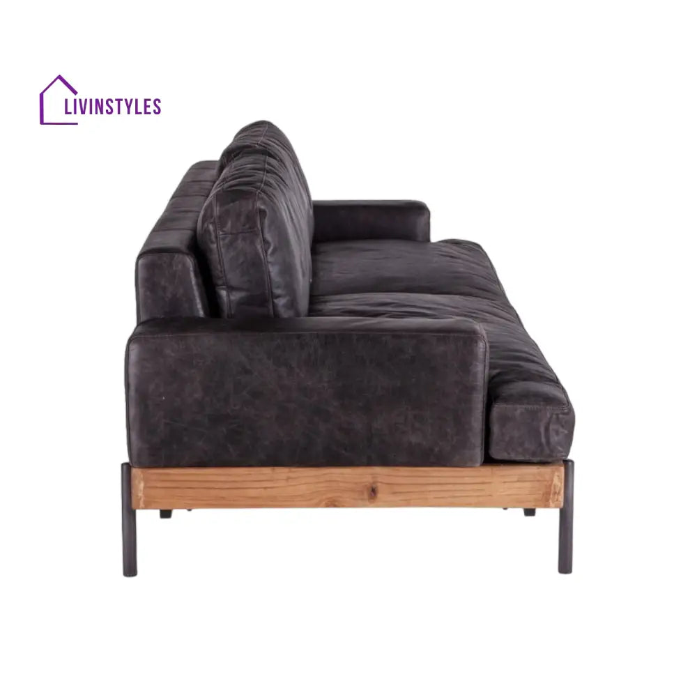Aelle 2 Seater Leather Sofa Black