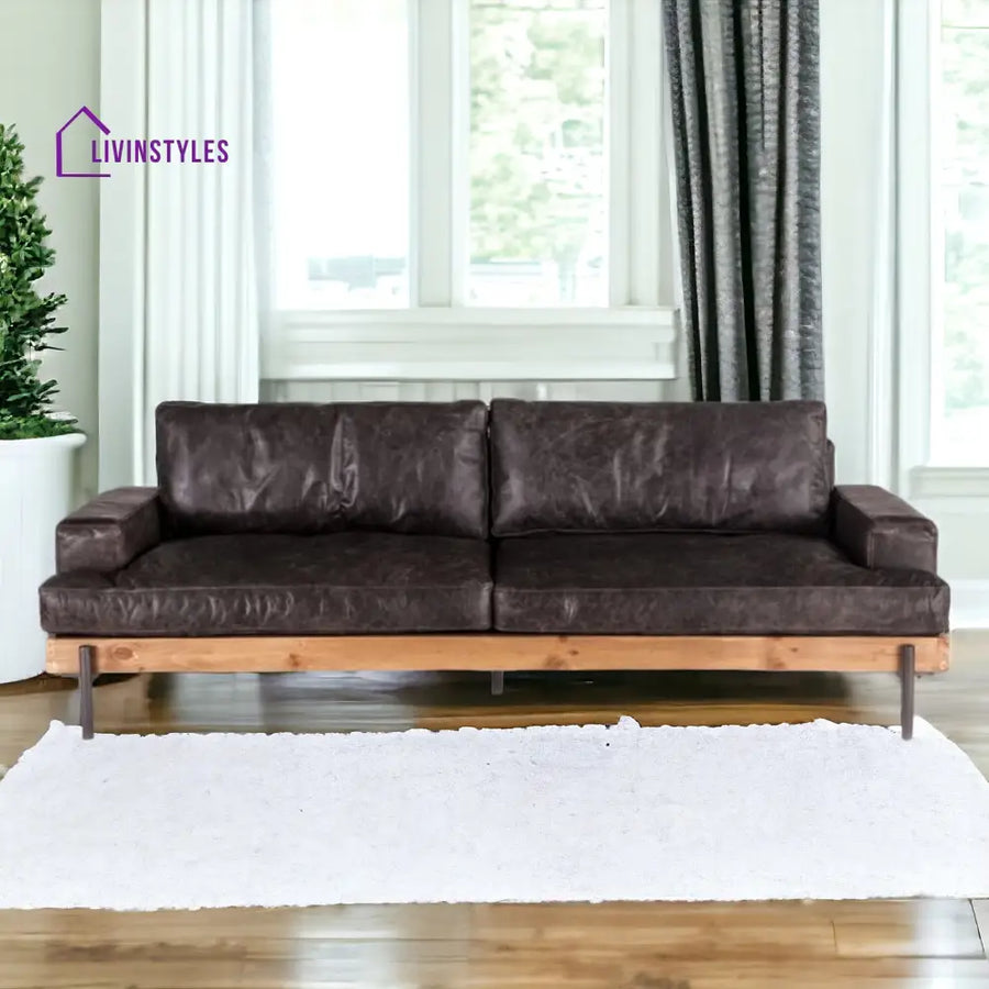 Aelle 2 Seater Leather Sofa Black