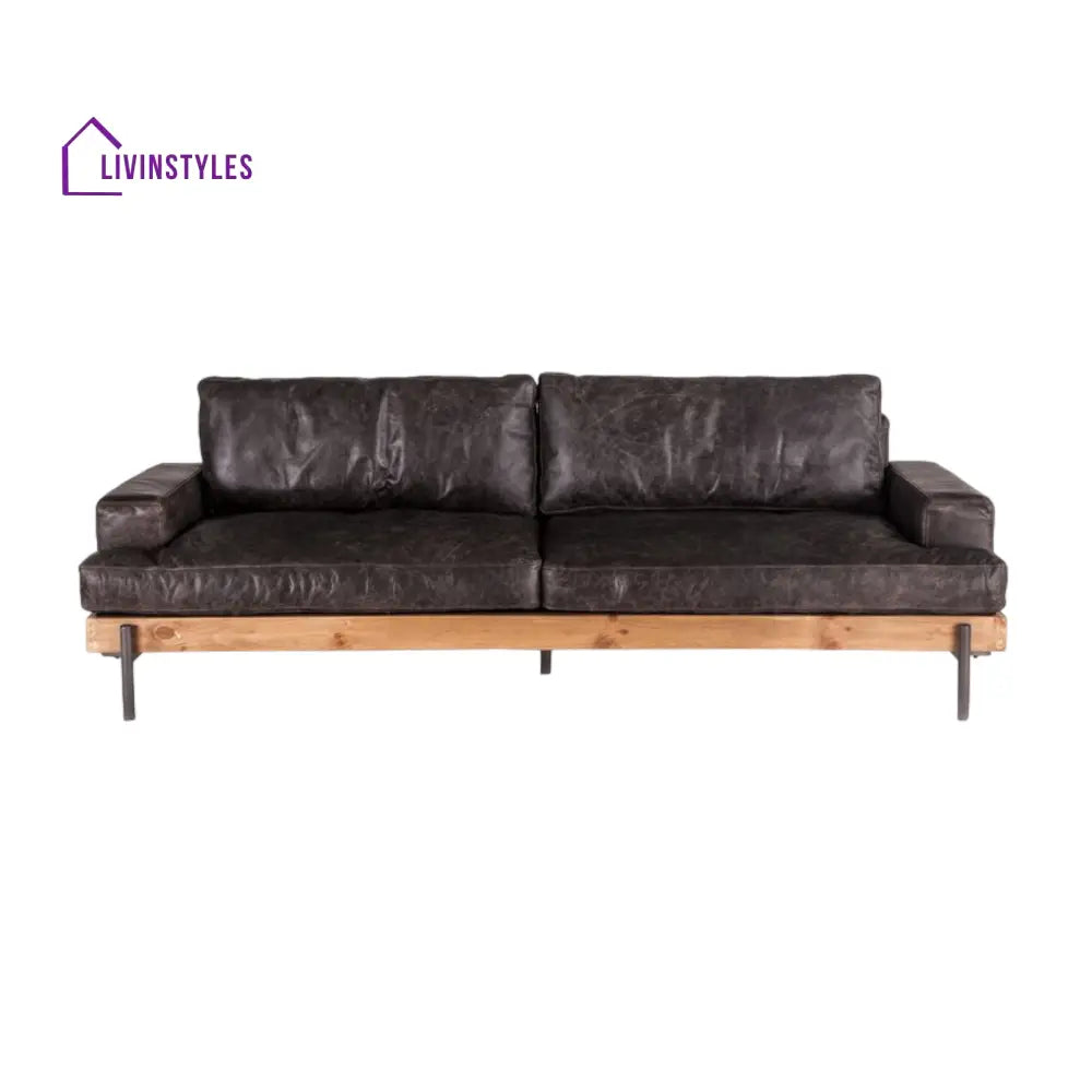 Aelle 2 Seater Leather Sofa Black