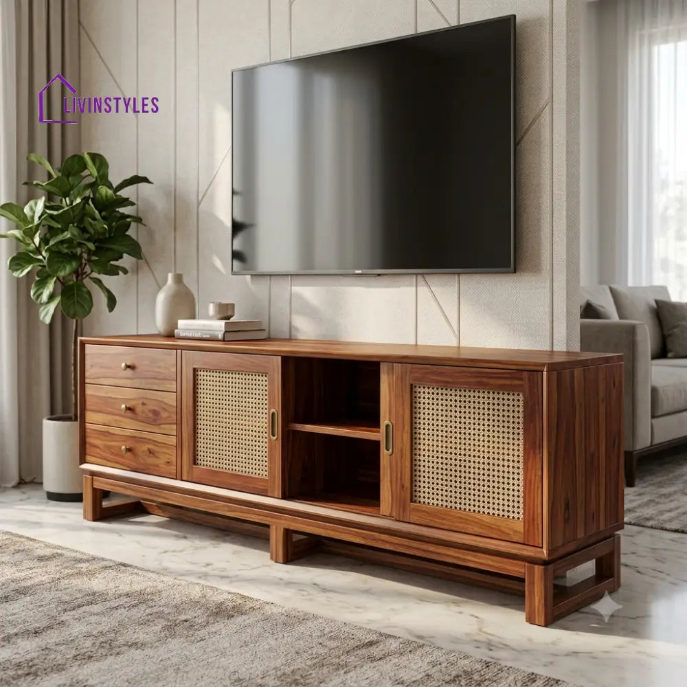 Ananya Premium Sheesham Wood TV Console With Storage For Living Room
