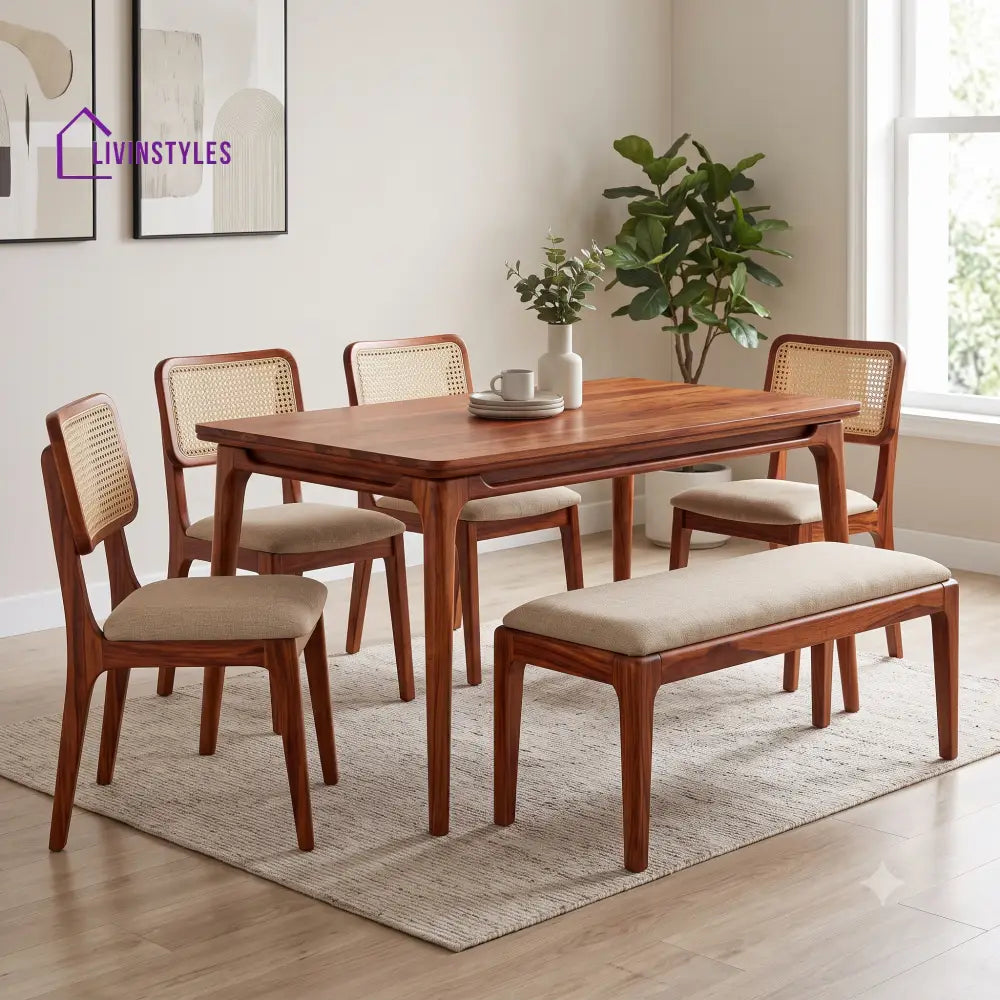 Ananya Premium Solid Wood Dining Table Set for 6 People