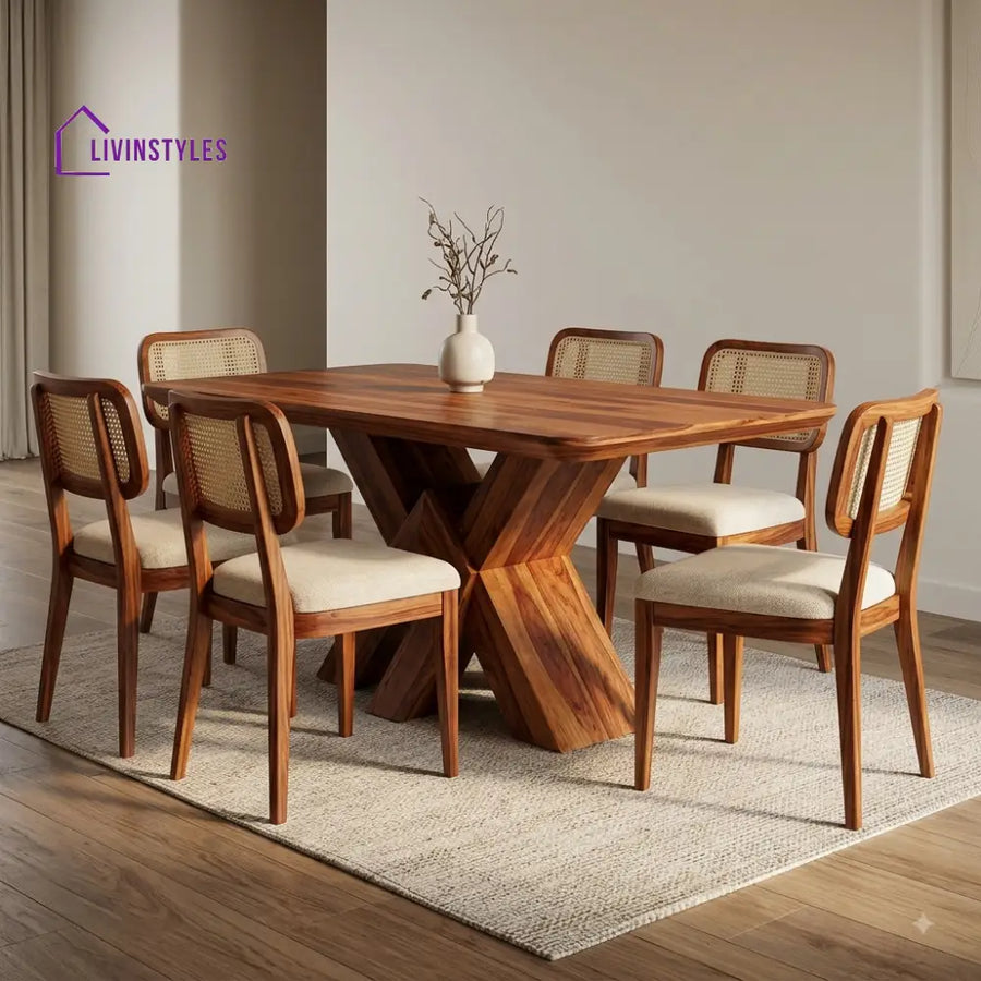 Ananya Premium Wooden 6 Seater Dining Table Set