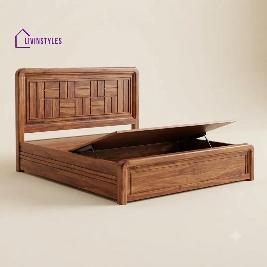 Ananya Sheesham Wood Bed With Box Storage | Wooden Bed