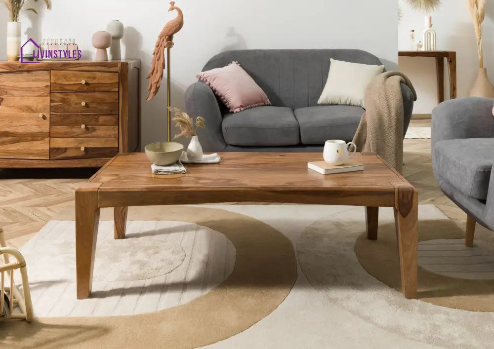 Ananya Sheesham Wood Coffee Table Square Shape Color Brown Coffee Table Coffee Table for Living Room (Sheesham Wood
