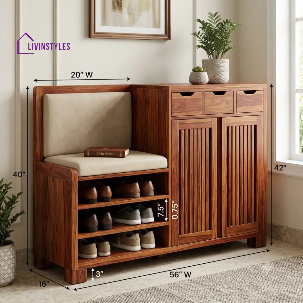 Ananya Sheesham Wood Shoe Rack | Wooden Shoe Cabinet