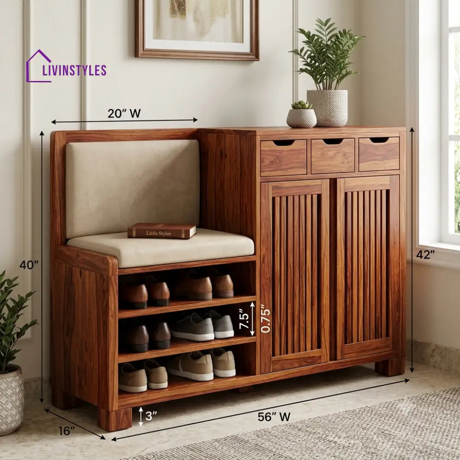 Ananya Sheesham Wood Shoe Rack | Wooden Shoe Cabinet