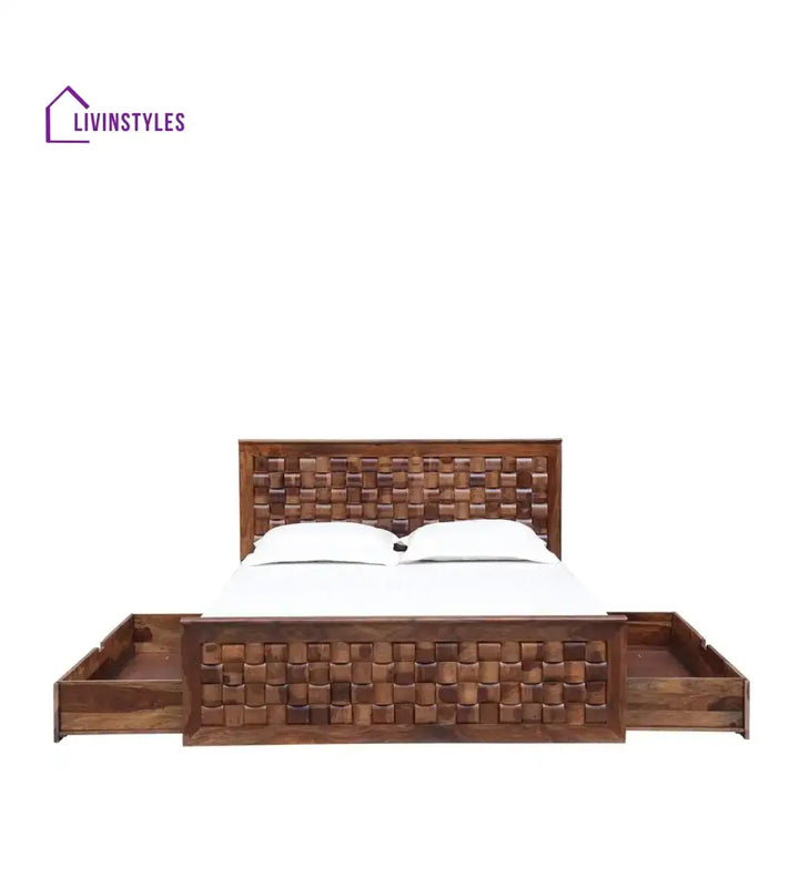 Niware Solid Sheesham Wood Drawer Storage Beds Bedroom Furniture Sets
