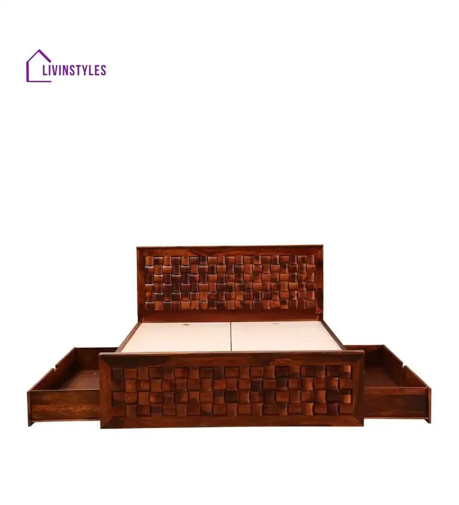 Niware Solid Sheesham Wood Drawer Storage Beds Bedroom Furniture Sets