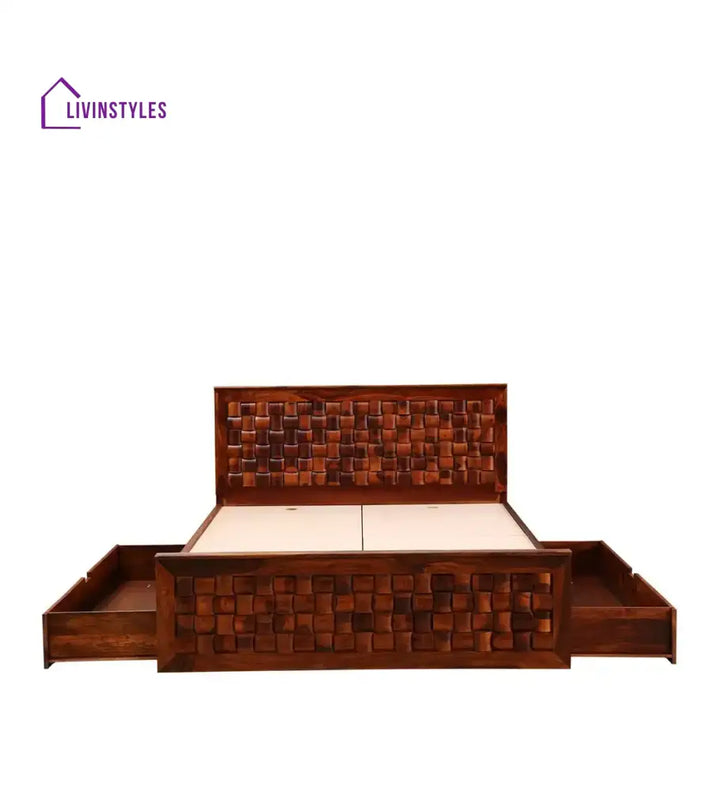 Niware Solid Sheesham Wood Drawer Storage Beds Bedroom Furniture Sets