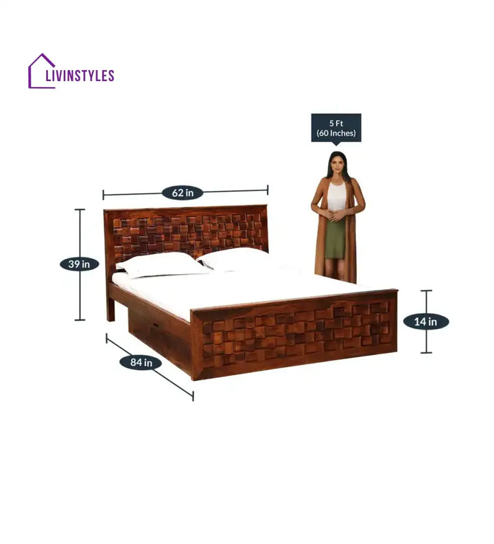 Niware Solid Sheesham Wood Drawer Storage Beds Bedroom Furniture Sets