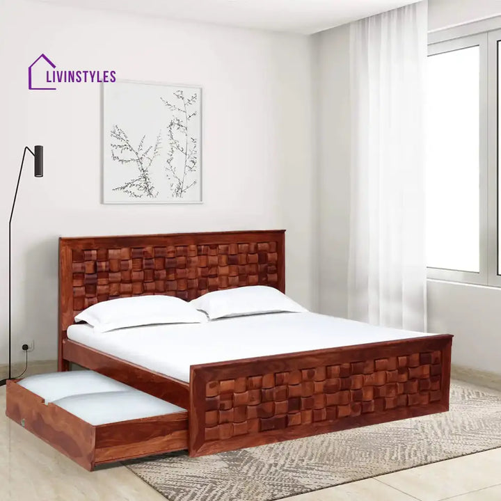 Niware Solid Sheesham Wood Drawer Storage Beds Queen / Honey Bedroom Furniture Sets