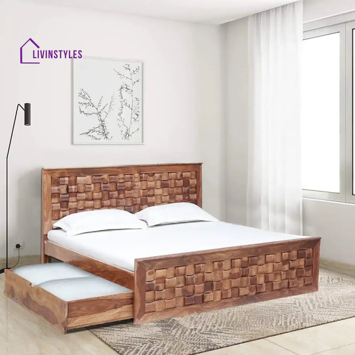 Niware Solid Sheesham Wood Drawer Storage Beds Queen / Natural Bedroom Furniture Sets
