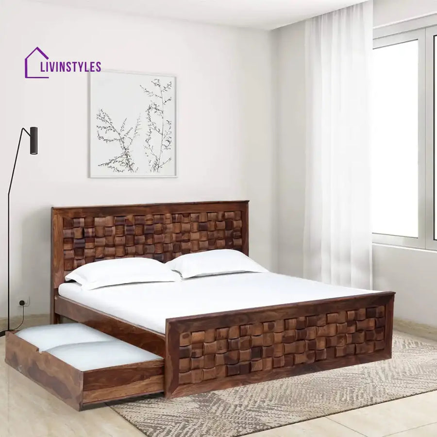 Niware Solid Sheesham Wood Drawer Storage Beds Queen / Teak Bedroom Furniture Sets