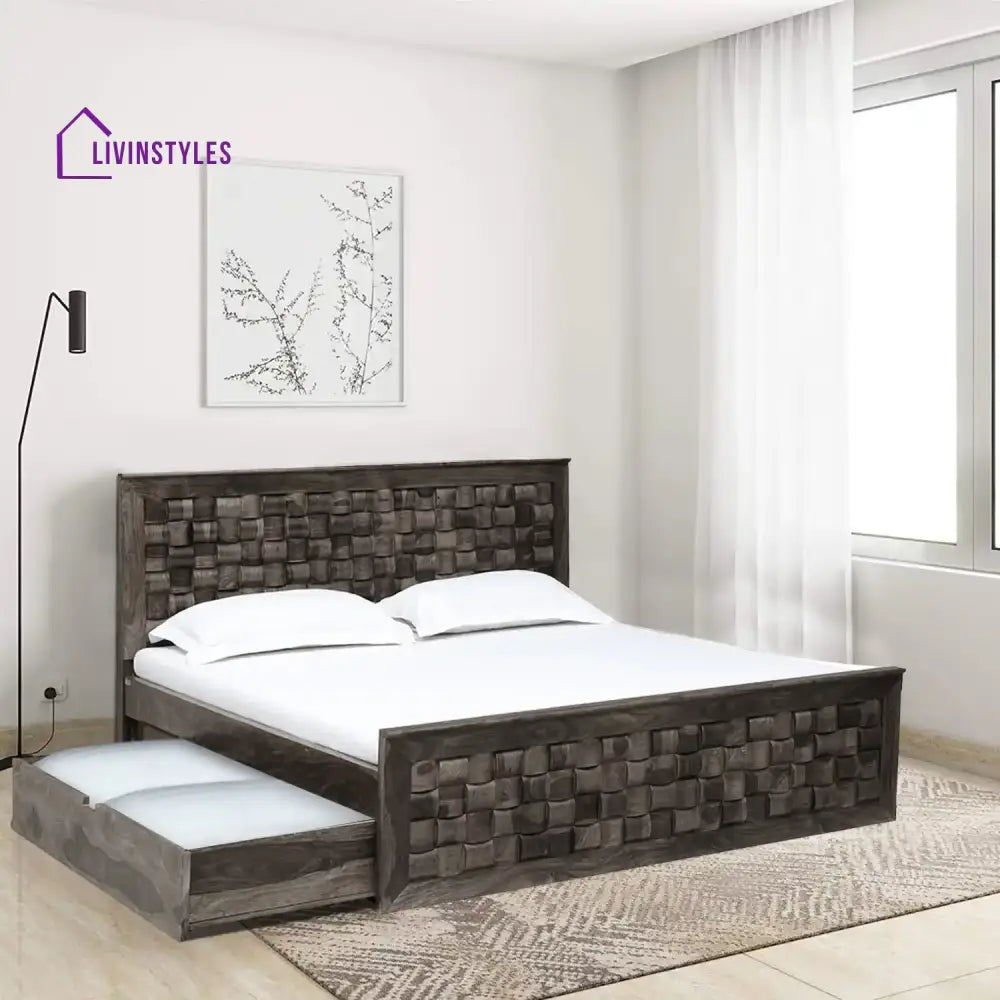 Niware Solid Sheesham Wood Drawer Storage Beds Queen / Walnut Bedroom Furniture Sets