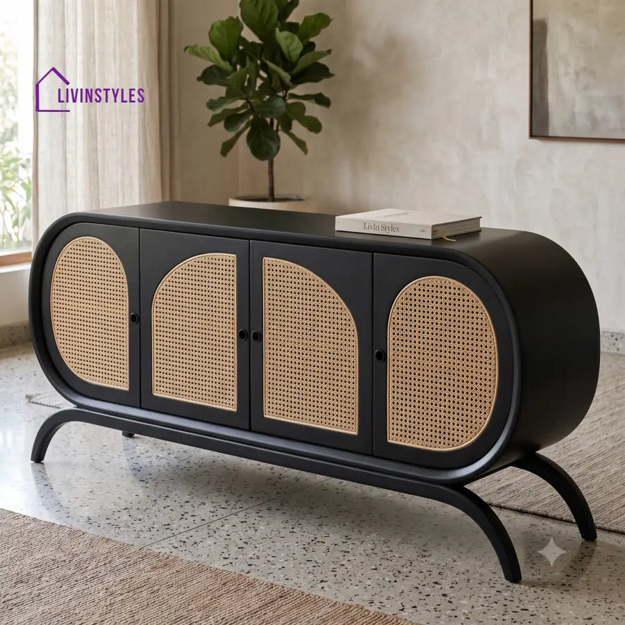 Ananya Solid Wood Sideboard and Cabinet in Black Finish