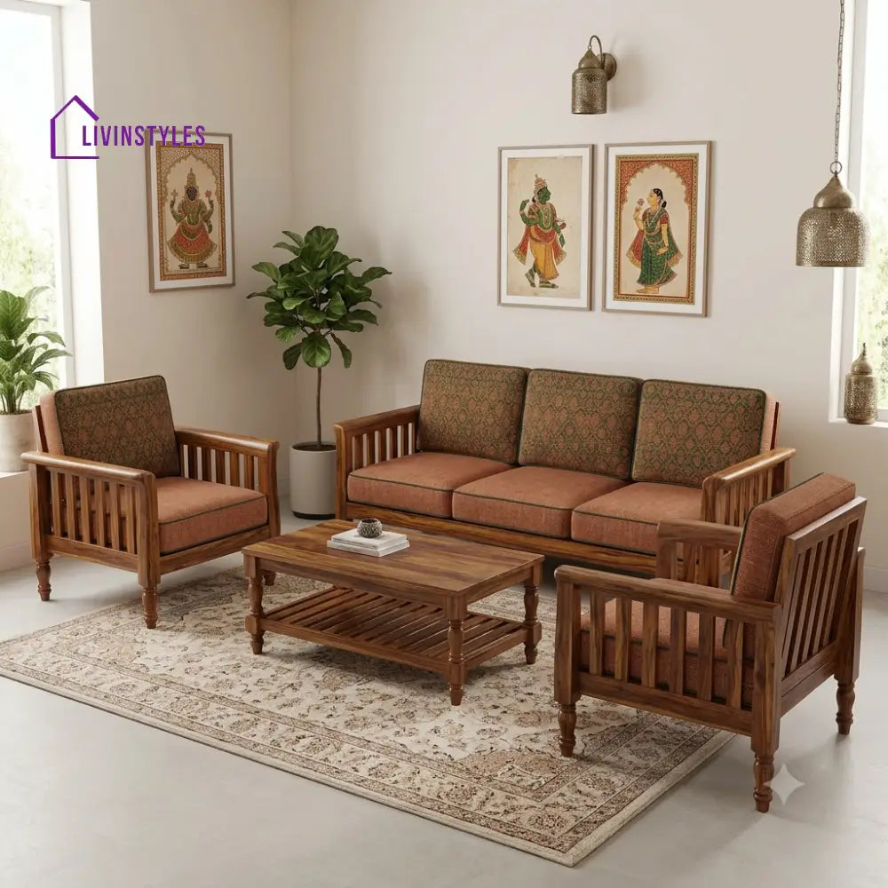 Ananya Wooden Sofa Set | 3 + 1 + 1 Sheesham Wood Sofa Set for Living Room