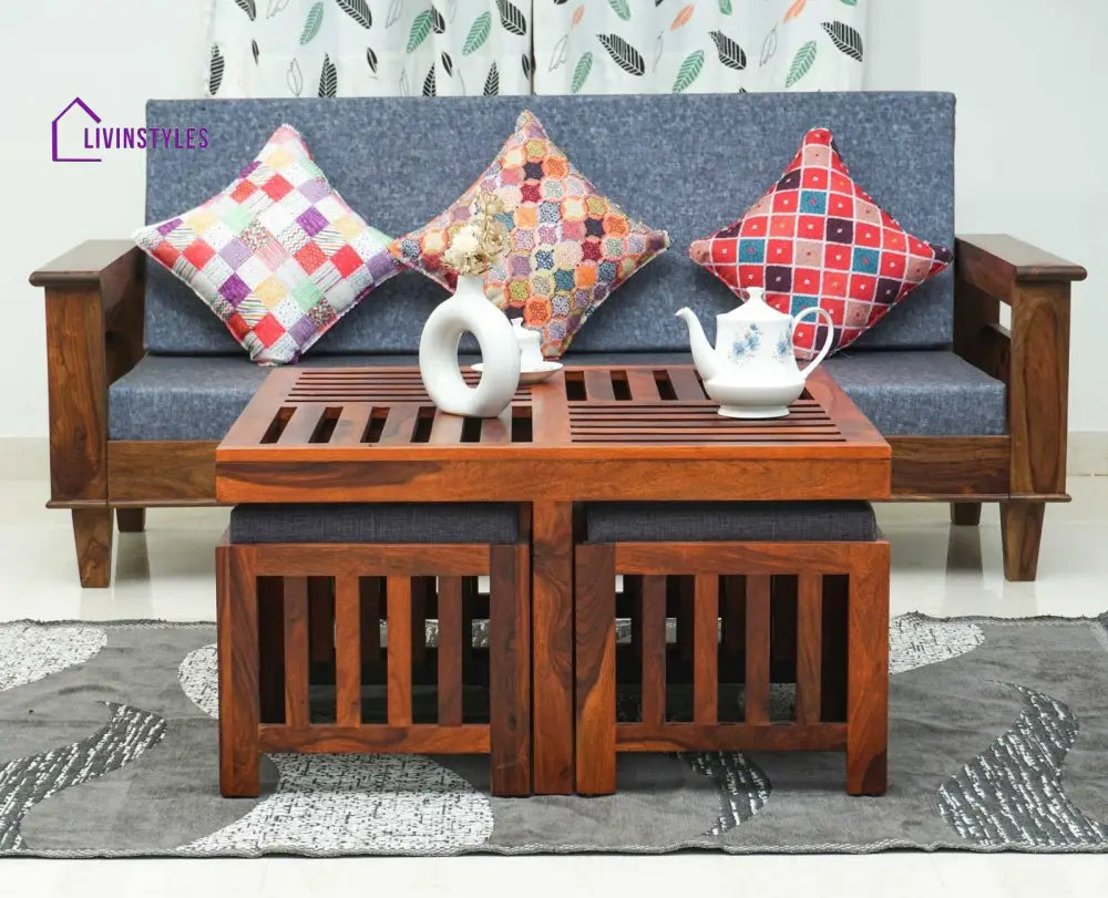 Anastasia Coffee Table with 4 Stools | Wooden Coffee Table for Living Room Coffee Table