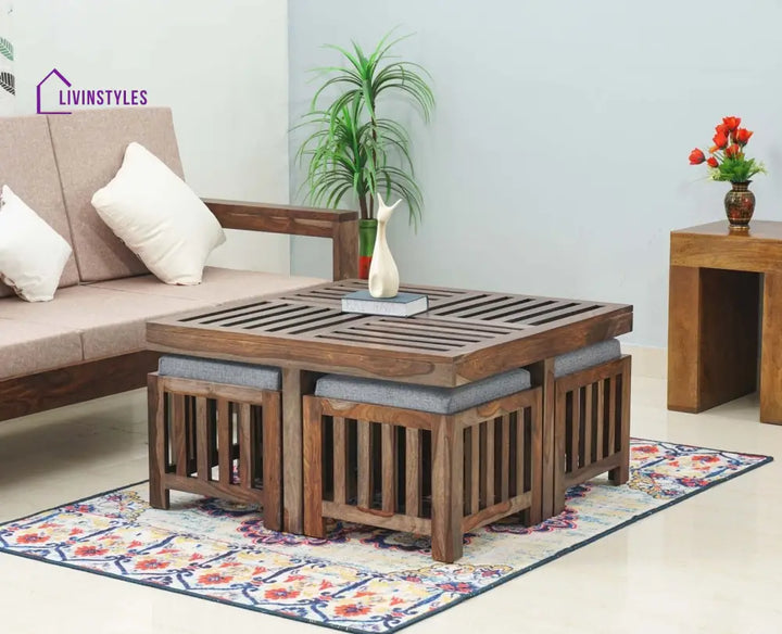 Anastasia Coffee Table with 4 Stools | Wooden Coffee Table for Living Room Coffee Table
