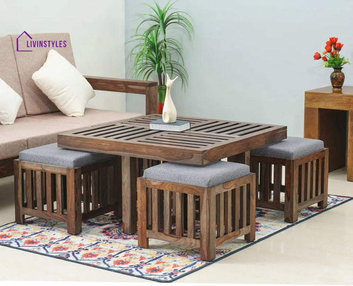 Anastasia Coffee Table with 4 Stools | Wooden Coffee Table for Living Room Coffee Table
