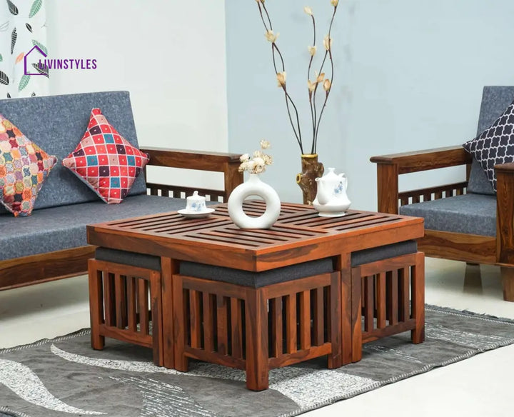 Anastasia Coffee Table with 4 Stools | Wooden Coffee Table for Living Room Coffee Table