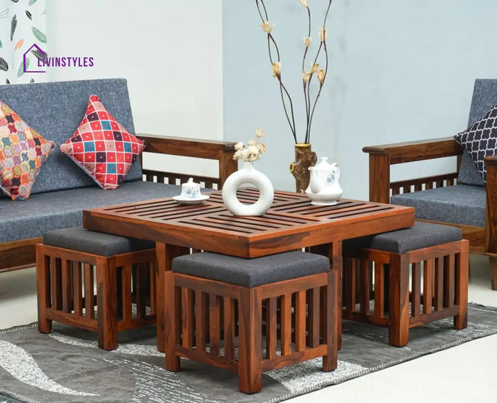 Anastasia Coffee Table with 4 Stools | Wooden Coffee Table for Living Room Coffee Table