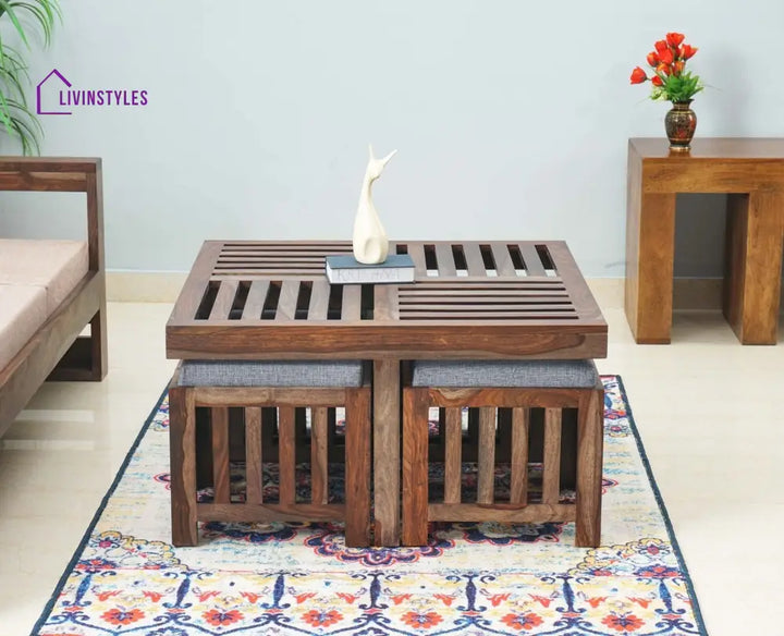 Anastasia Coffee Table with 4 Stools | Wooden Coffee Table for Living Room Coffee Table
