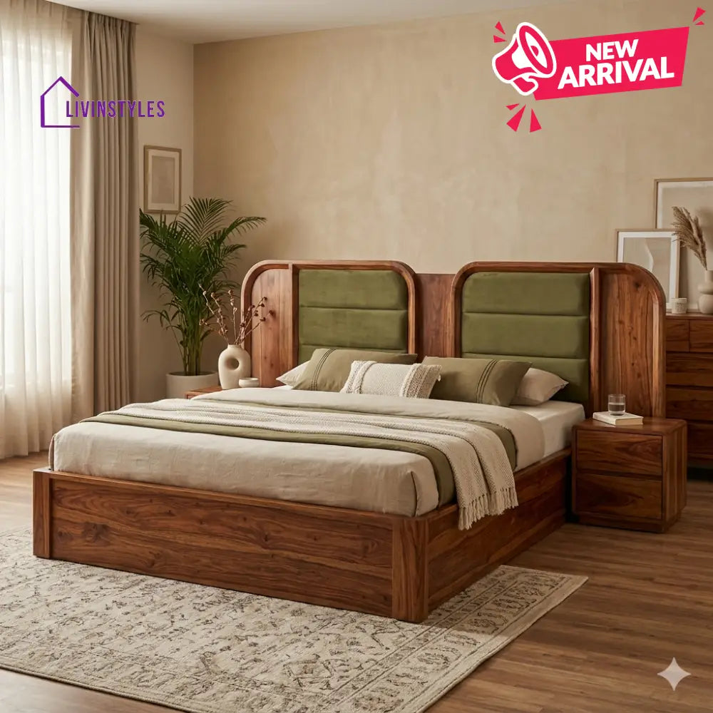 Anastasia Premium Sheesham Wood Bed with Velvet Headboard