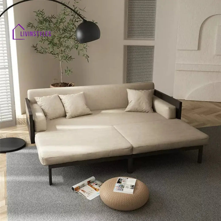 Janpandi Pull Out Multifunction Solid Wood Frame Sofa Bed Smoky Color / Leathaire Cloth SOFA BED