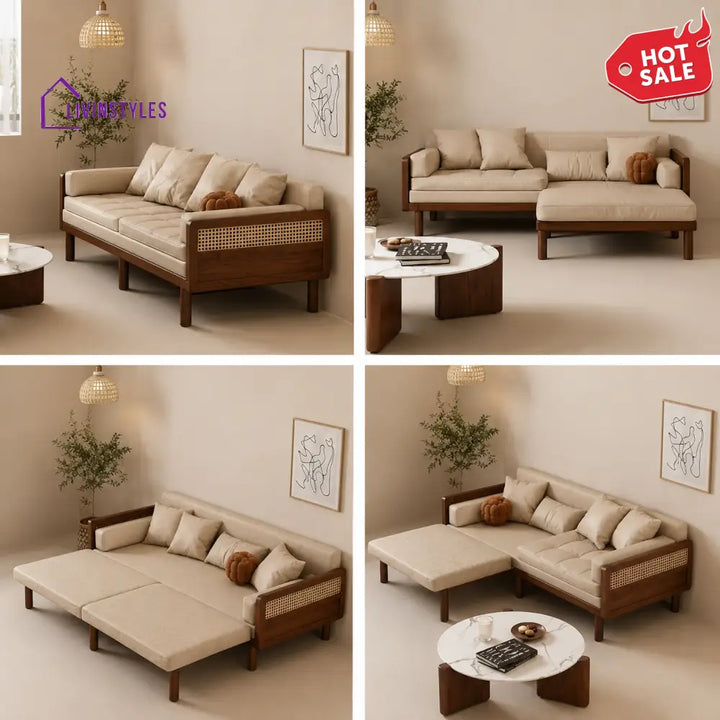 Anastasia Pull Out Multifunction Solid Wood Frame Sofa Bed - SOFA BED