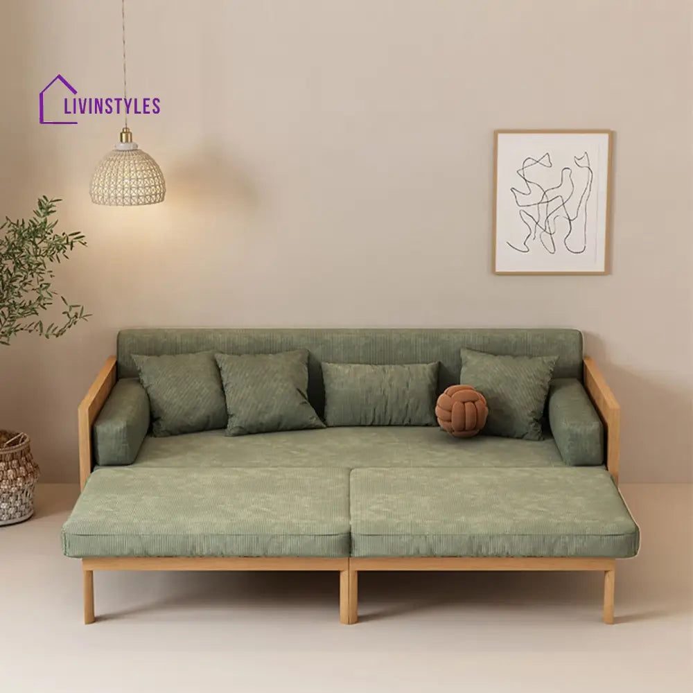 Janpandi Pull Out Multifunction Solid Wood Frame Sofa Bed Natural Color / Corduroy Fabric SOFA BED