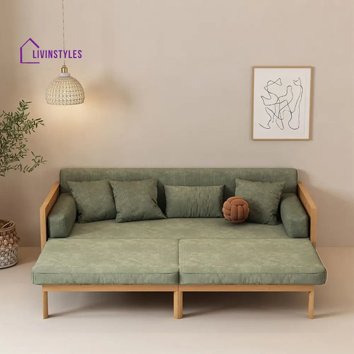 Janpandi Pull Out Multifunction Solid Wood Frame Sofa Bed Natural Color / Corduroy Fabric SOFA BED