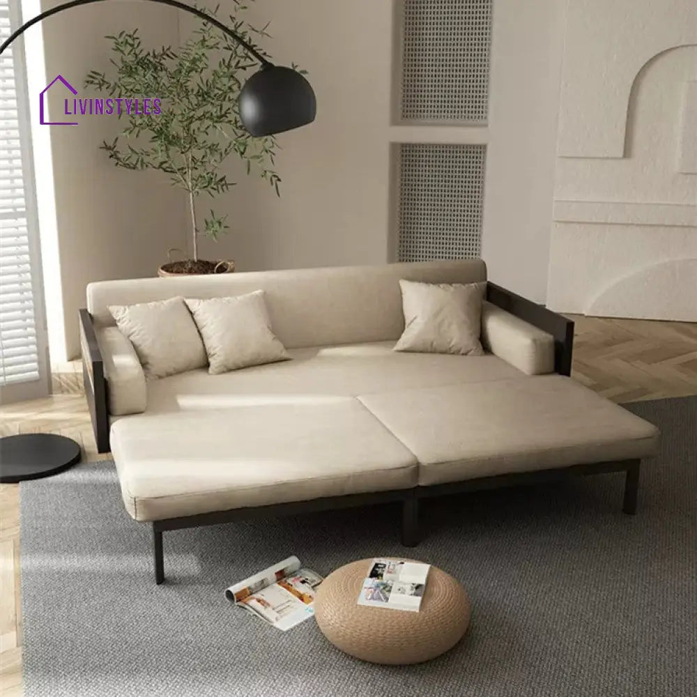 Janpandi Pull Out Multifunction Solid Wood Frame Sofa Bed Smoky Color / Leathaire Cloth SOFA BED