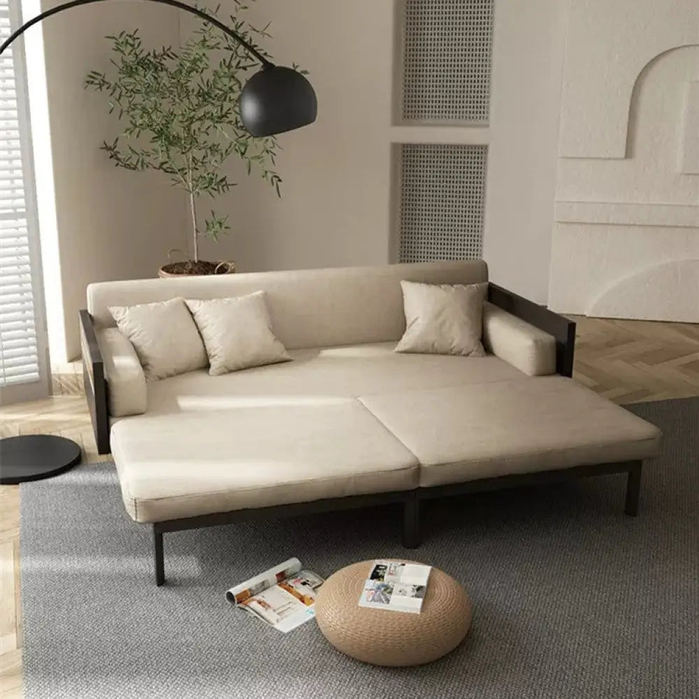 Janpandi Pull Out Multifunction Solid Wood Frame Sofa Bed Smoky Color / Leathaire Cloth SOFA BED